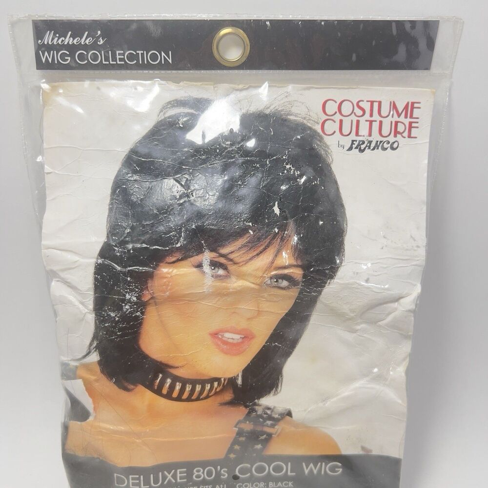 NEW Adult Women's 80s Punk Rock N Roll Halloween Costume Short Black Pixie Wig
